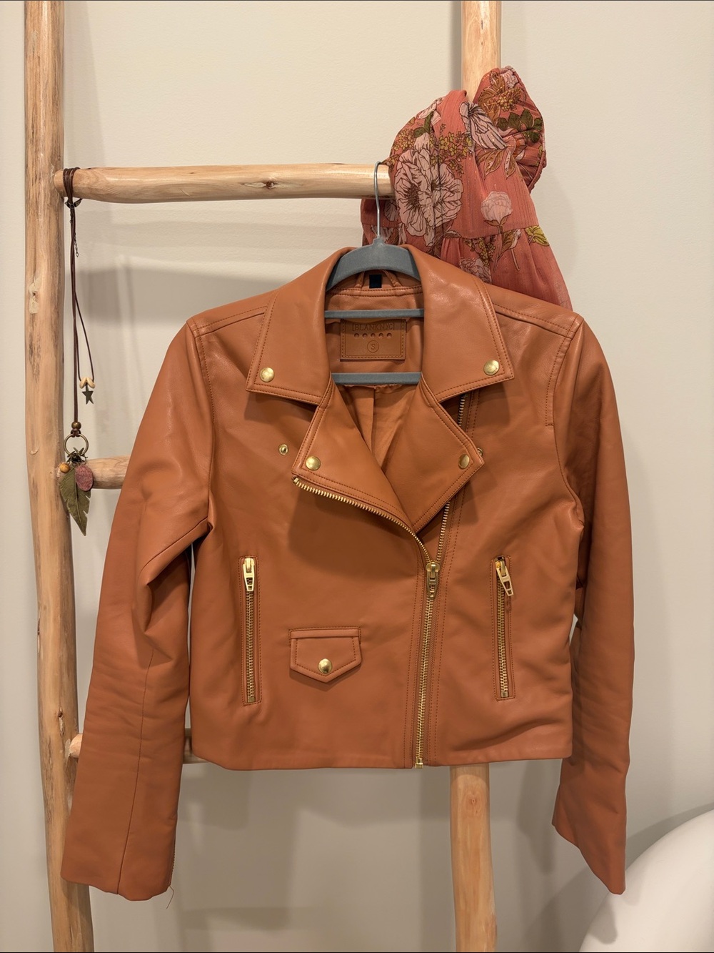 Women’s Tan Faux Leather Moto Jacket